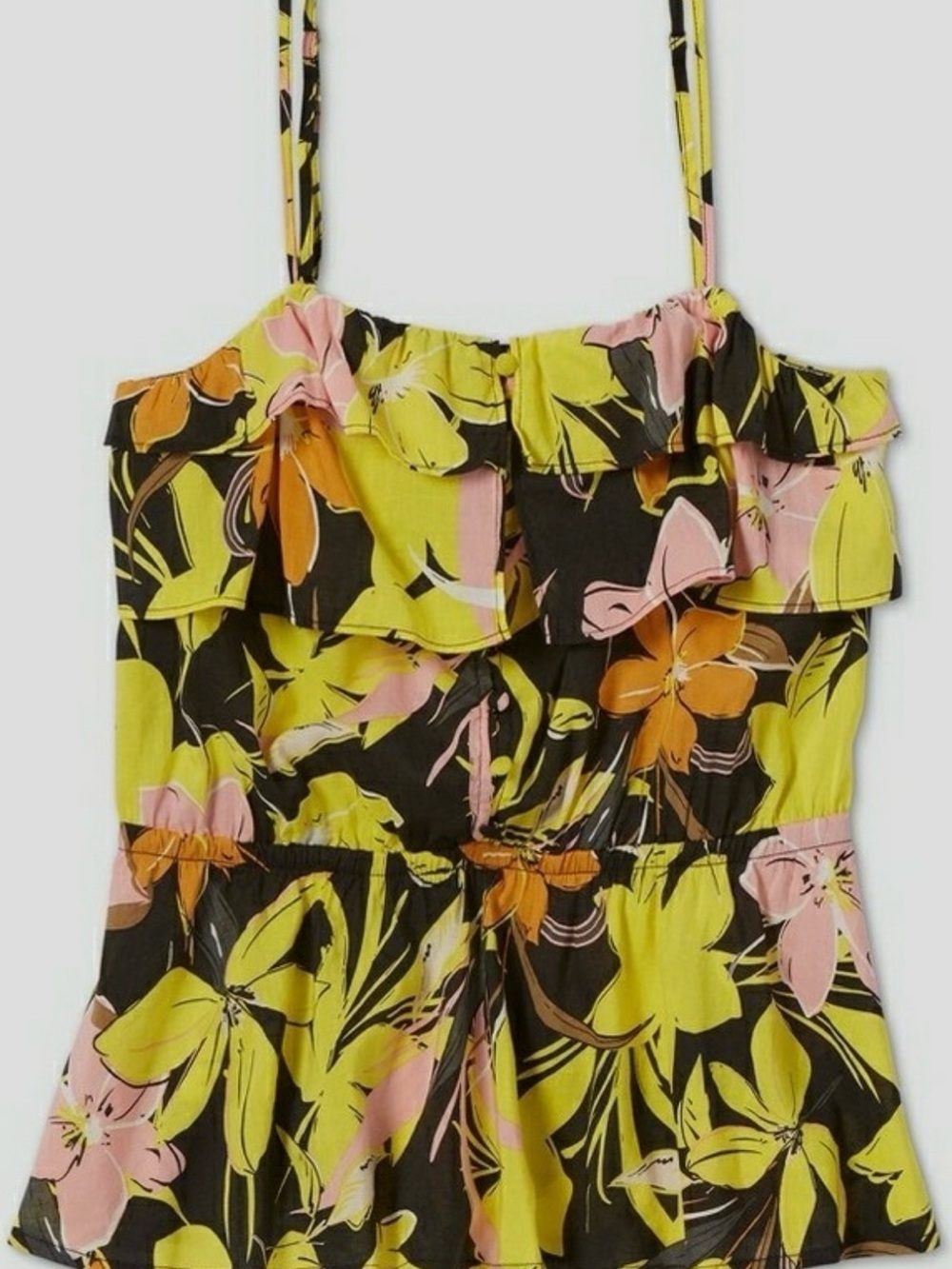 Who What Wear Black Floral Ruffle Cami with Yellow & Pink Print